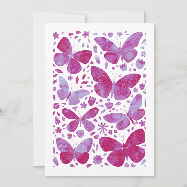 Papillons Aquarelle Magenta Pink Carte de voeux (Devant)