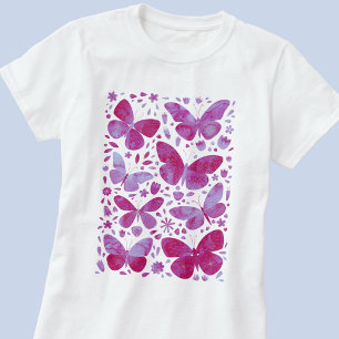 Papillons Aquarelle Magenta Rose T-shirt