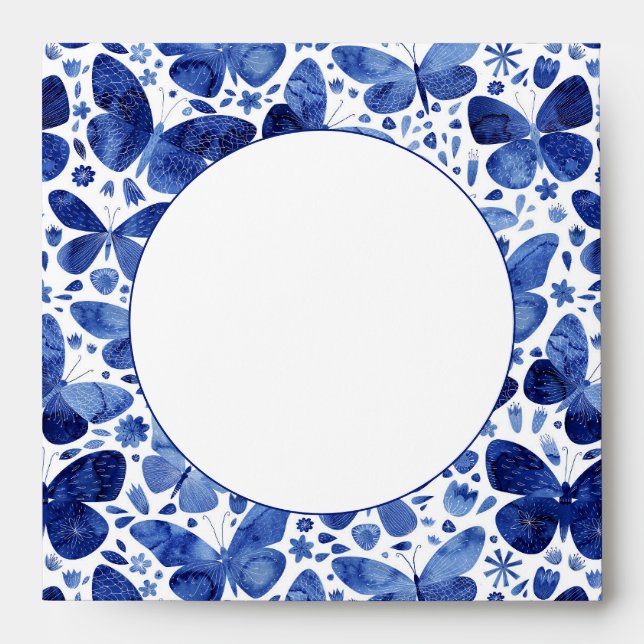 Papillons Aquarelle moderne Indigo Enveloppe bleue (Devant)