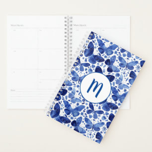 Papillons Aquarelle Monogramme Bleu