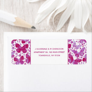 Papillons Aquarelle rose Adresse de retour Étiquet