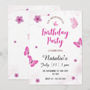 Papillons aquarelles Invitation de fête d'annivers