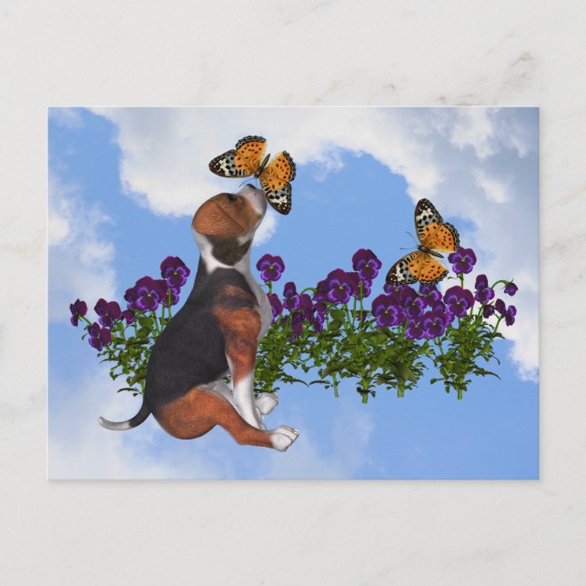 Papillons beagles Pansies mignonne Chien carte pos (Devant)