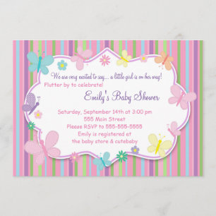 Papillons Bébé Fille Douche Invitation