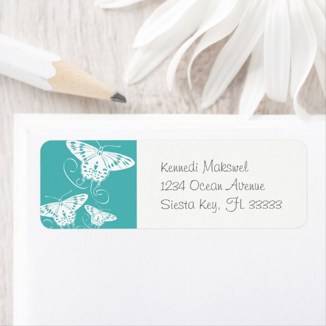 Papillons blancs sur Motif vert Turquoise (En situation)