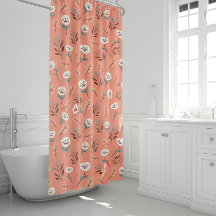 Papillons blancs sur rideau de douche rouge gras