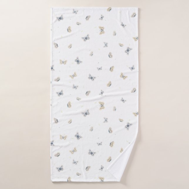 Papillons bleus et crème Coeur Insectes de jardin (Serviette de bain)