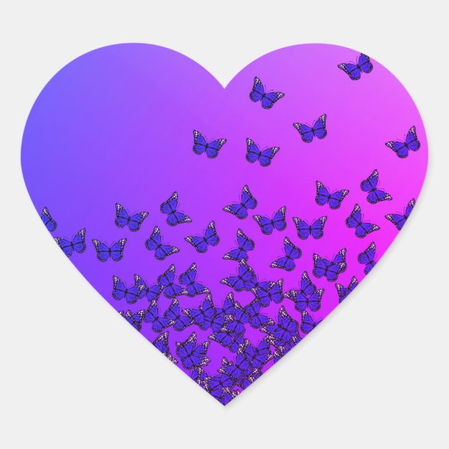 Papillons bleus et violets autocollants de coeur m (Devant)