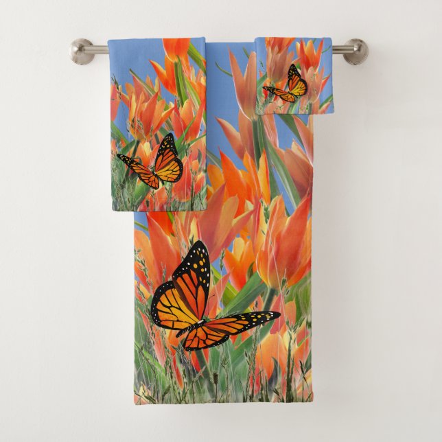 Papillons Bleus & Tulipes Ensemble de serviettes d (En situation)