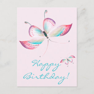 Papillons Boho   Elegant rose carte postale Annive