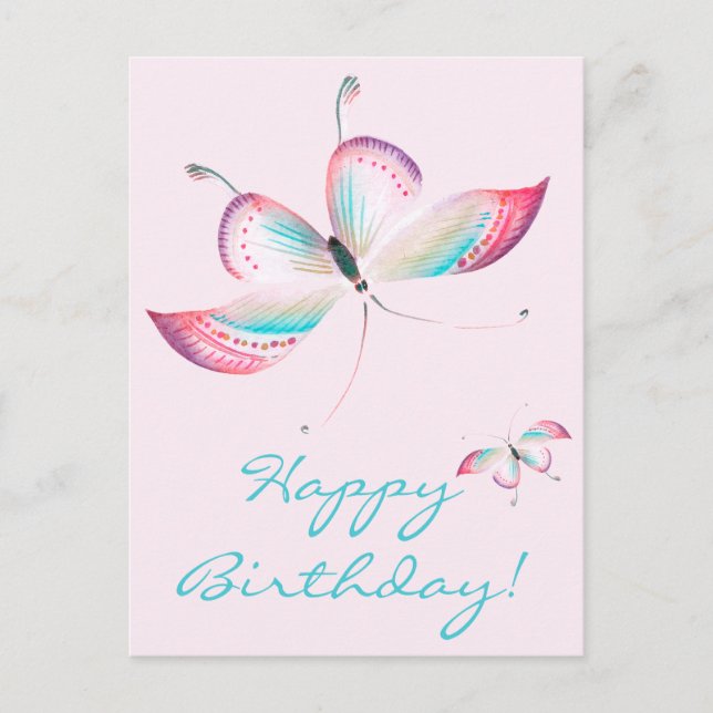 Papillons Boho | Elegant rose carte postale Annive (Devant)