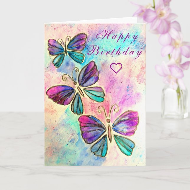 Papillons Bonne carte d'anniversaire (Orchidée)