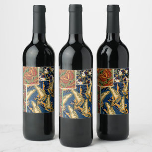 Papillons, Butterflies, Patterns, Plate No.19 Wine Label