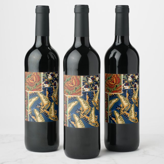 Papillons, Butterflies, Patterns, Plate No.19 Wine Label (Bottles)