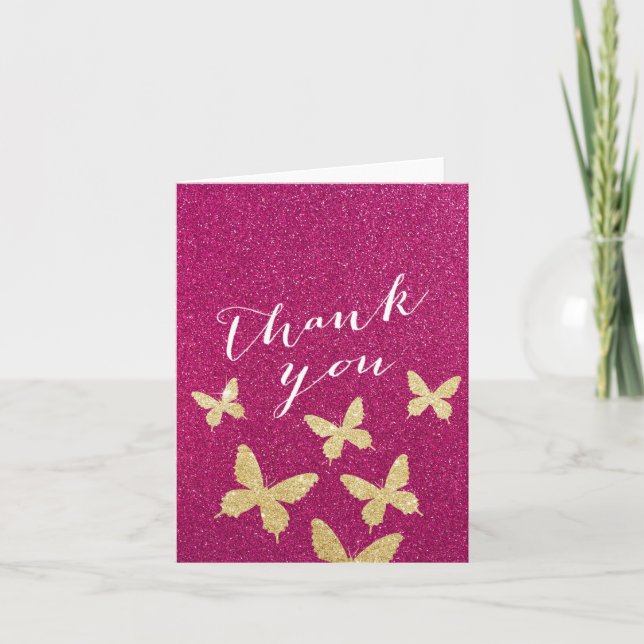 Papillons Chic Gold Parties scintillant rose Merci (Devant)