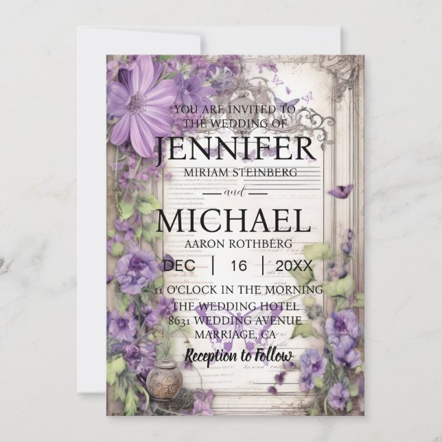 Papillons classiques Invitations de mariage (Devant)