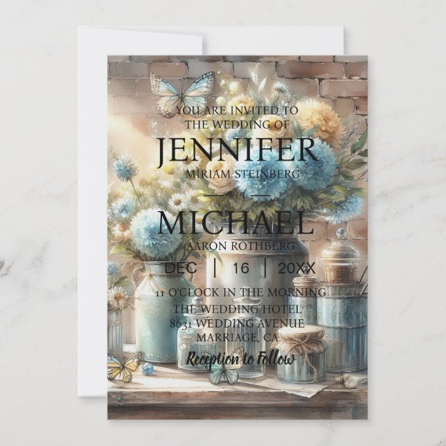 Papillons classiques Invitations de mariage (Devant)