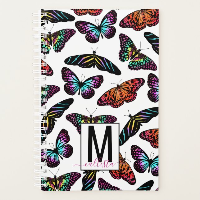 Papillons colorés Aquarelle Motif Monogramme (Devant)