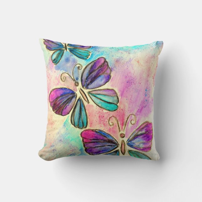 Papillons colorés Purple rose Coussin printemps (Recto)
