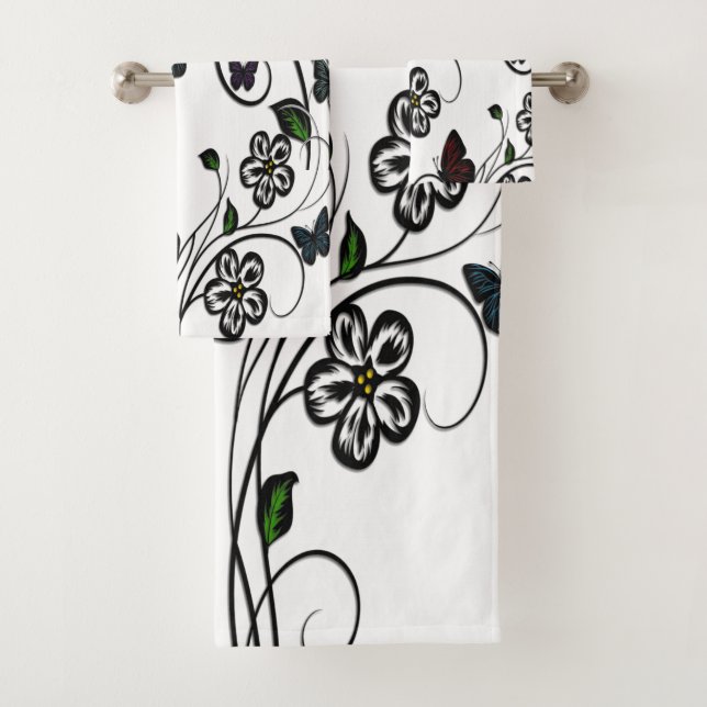 Papillons colorés sur Fleurs blanches (En situation)