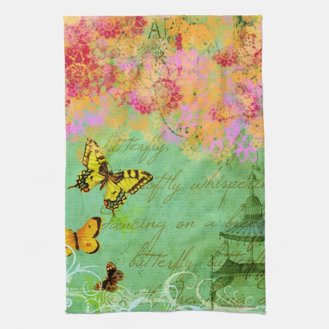 Papillons dansant sur une serviette de cuisine de (Vertical)