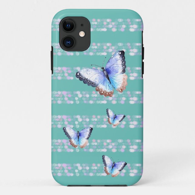 Papillons d'aquarelle sur Coque Bokeh Light Stripe (Dos)