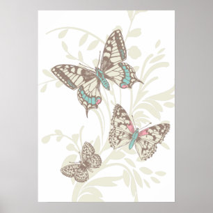 Papillons d'art graphique et affiche florale