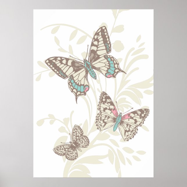 Papillons d'art graphique et affiche florale (Devant)