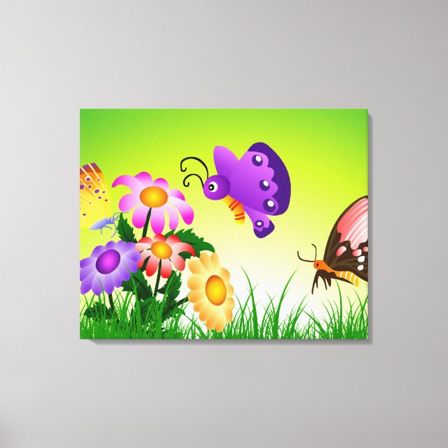 Papillons de caricature sur toile de Fleurs (Recto)