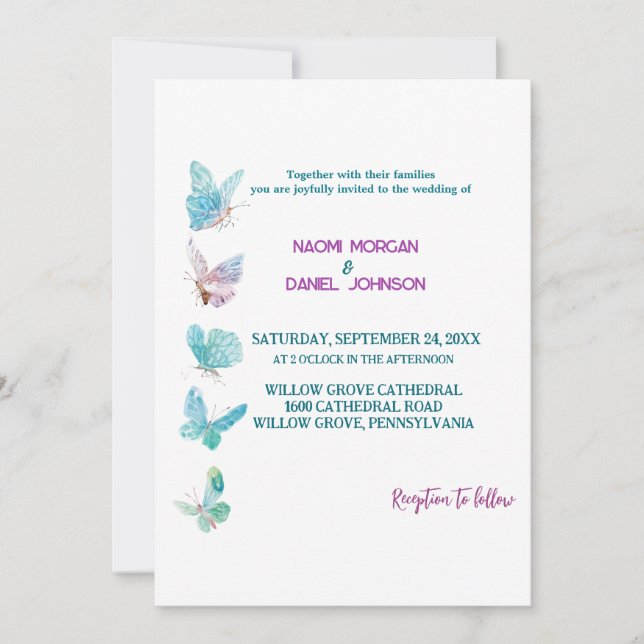 Papillons de couleur moderne Faire-part de mariage (Devant)