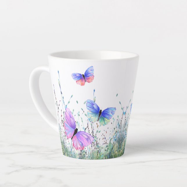Papillons de printemps volants Latte Mug (Angle gauche)