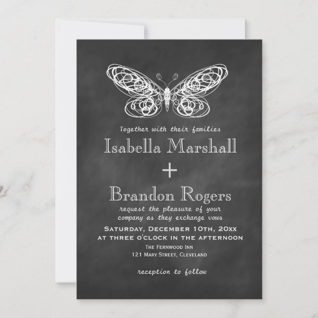 Papillons de tableau noir Faire-part de mariage 2 (Devant)