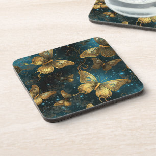 Papillons d'or dessous de verre en plastique dur