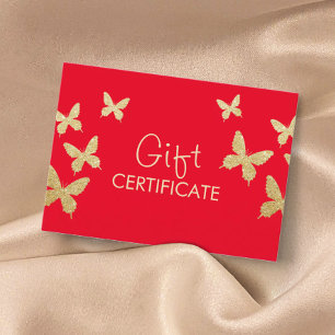Papillons dorés modernes Grand certificat cadeau r