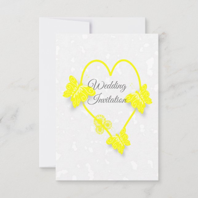 Papillons du coeur jaune faire-part de mariage (Devant)