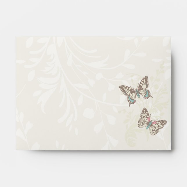 Papillons encrés crème enveloppe mariage turquoise (Devant)