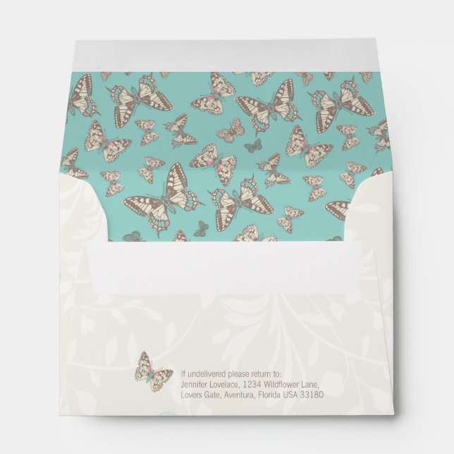 Papillons encrés crème mariage enveloppe occasion (Dos (Bas))