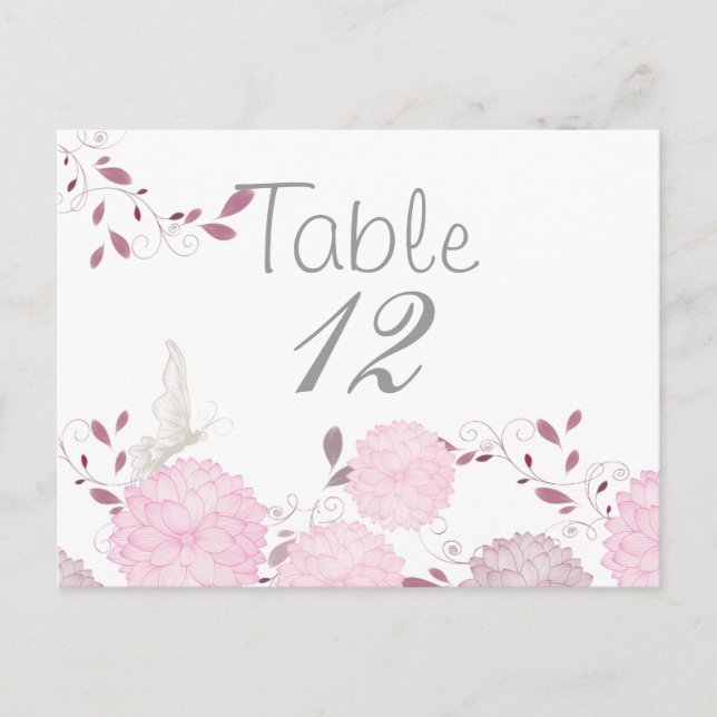 Papillons et chrysanthèmes roses Carte Table (Devant)