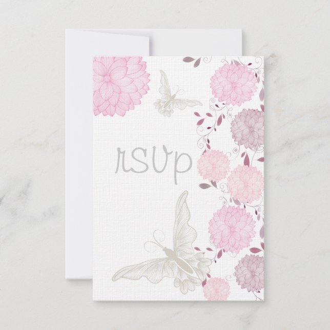 Papillons et chrysanthèmes roses RSVP (Devant)
