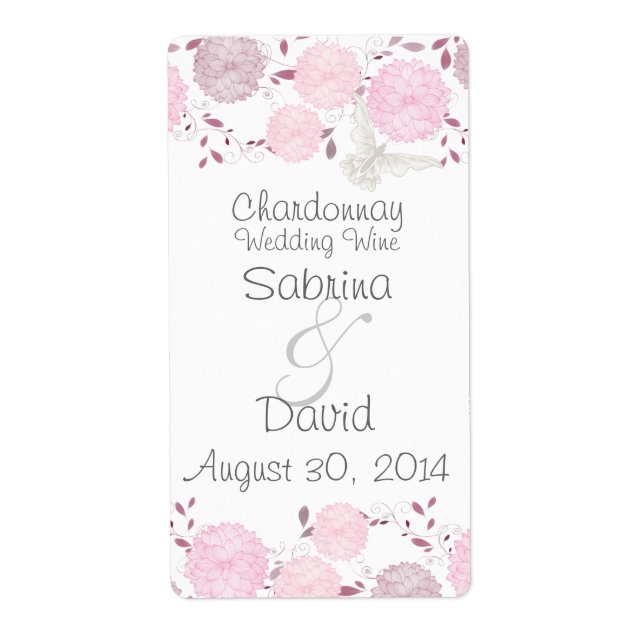 Papillons et chrysanthèmes roses Vin Mariage (Devant)