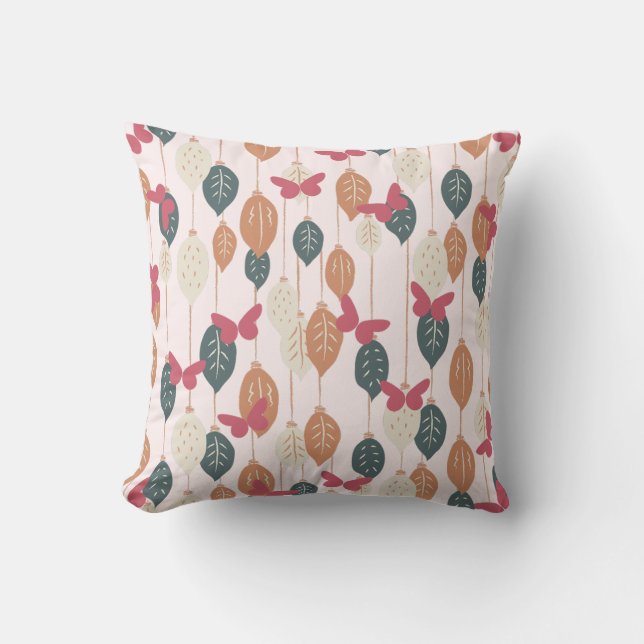 Papillons et Feuille Boho Style Jeter oreiller (Recto)