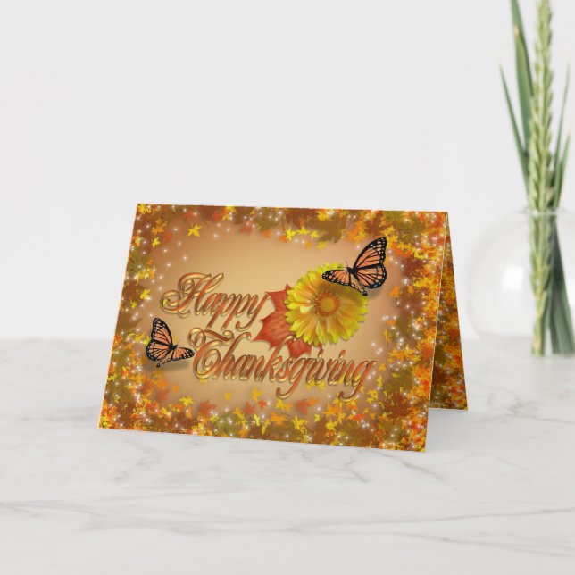 Papillons et fleurs de carte de bon thanksgiving (Devant)