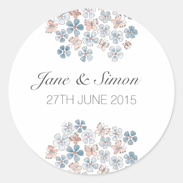 Papillons et fleurs Stickers Mariage Floral (Devant)