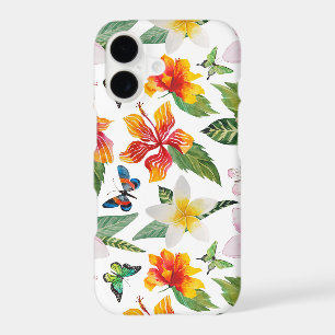 Papillons et fleurs sur fond blanc