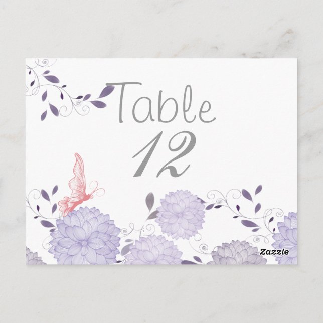 Papillons et Lavender Chrysanthemum carte de table (Dos)