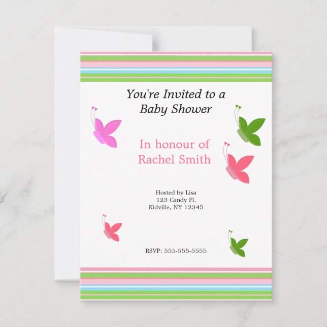 Papillons et rayures Baby shower Invitation (Devant)