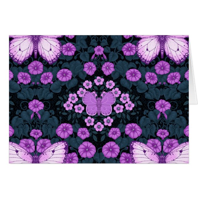 Papillons et symétrie des fleurs, violet et bleu (Devant horizontal)