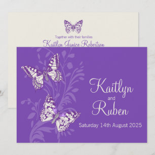 Papillons faire-part de mariage crème blanche viol