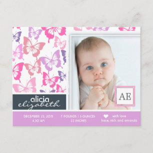 Papillons faire-part de naissance photo fille fill