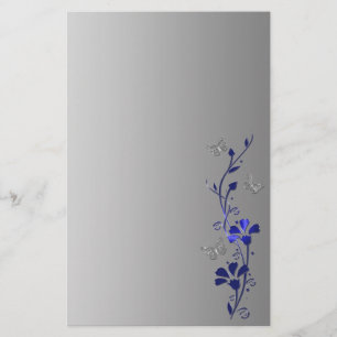 Papillons floraux bleus, gris Mariage Papeterie